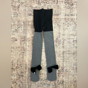 Memoi Girls Houndstooth Bow detail Black and Gray Striped Kids Tights 6-8 years